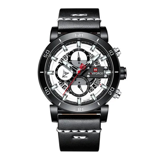 Naviforce NF9131 férfi kvarc kronográf karóra, fekete bőr szíj