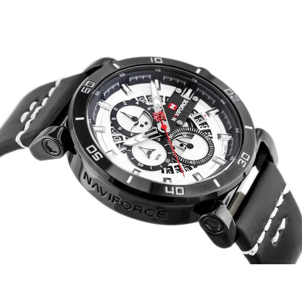 Naviforce NF9131 férfi kvarc kronográf karóra, fekete bőr szíj