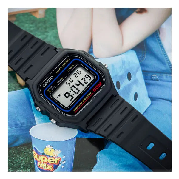 Casio W-59-1VQ unisex digitális sportóra, WR50, fekete, ajándék doboz