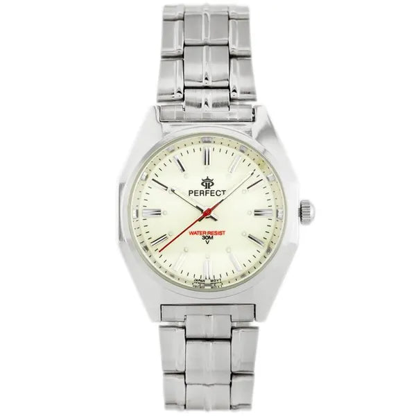 Perfect P186 férfi karóra, kvarc, zöld számlap, ezüst fém szíj, 43 mm tok