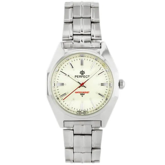 Perfect P186 férfi karóra, kvarc, zöld számlap, ezüst fém szíj, 43 mm tok