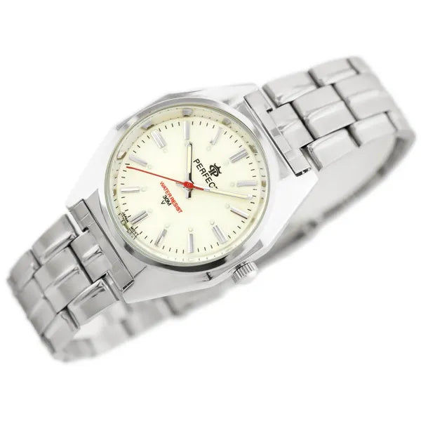 Perfect P186 férfi karóra, kvarc, zöld számlap, ezüst fém szíj, 43 mm tok