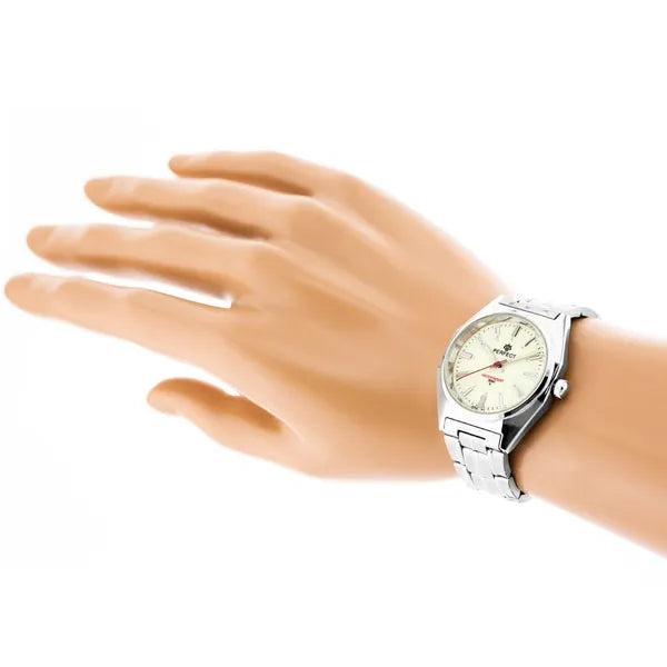 Perfect P186 férfi karóra, kvarc, zöld számlap, ezüst fém szíj, 43 mm tok