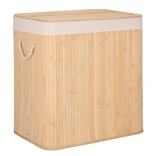 3 rekeszes bambusz szennyestartó, 150 l, világosbarna/ecru
