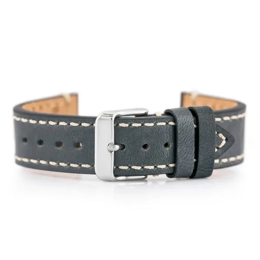 Szürke-kék bőrszíj órákhoz, 20 mm, ezüst csattal