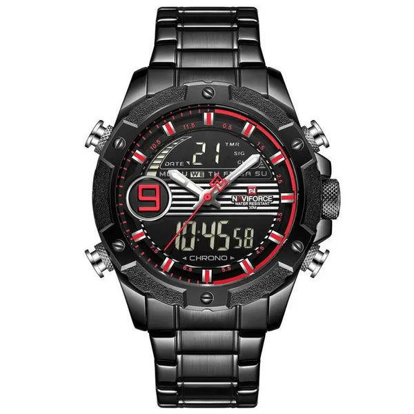 Naviforce NF9146S férfi kvarc karóra fekete/piros fém szíjjal ajándékdobozban