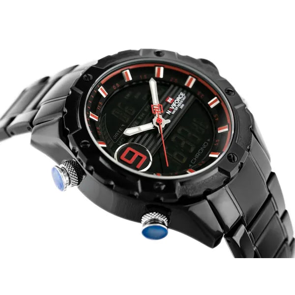 Naviforce NF9146S férfi kvarc karóra fekete/piros fém szíjjal ajándékdobozban