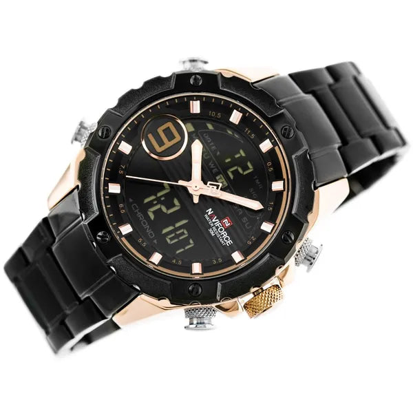 Naviforce férfi karóra fekete/rosegold, quartz analóg-digitális díszdobozzal