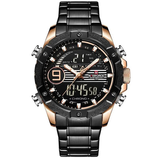 Naviforce férfi karóra fekete/rosegold, quartz analóg-digitális díszdobozzal