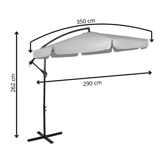 Kerti oldalkaros napernyő, 300 cm, szürke, forgattyús kar, huzattal