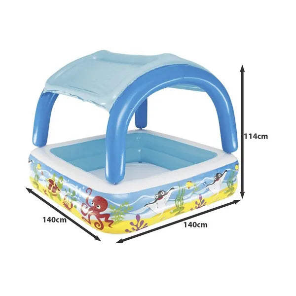 Bestway 52192 felfújható gyerekmedence napellenző tetővel 140×140×114 cm