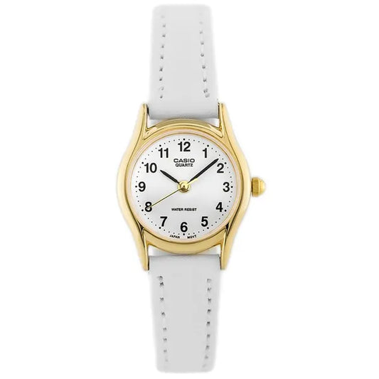 Casio LTP-1094Q-7B1 lány karóra – arany tok, fehér bőrszíj, WR30