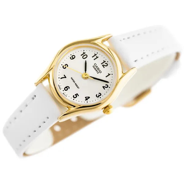 Casio LTP-1094Q-7B1 lány karóra – arany tok, fehér bőrszíj, WR30