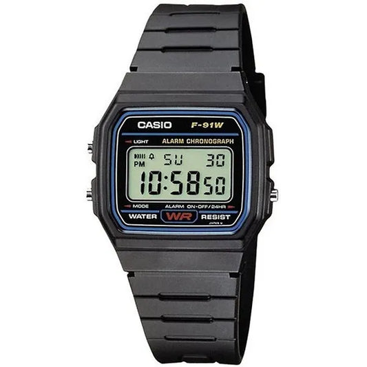 Casio F-91W digitális férfi karóra, LED, WR30, szürke műanyag szíj