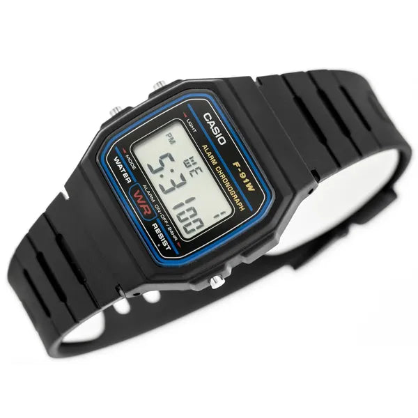 Casio F-91W digitális férfi karóra, LED, WR30, szürke műanyag szíj