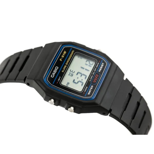 Casio F-91W digitális férfi karóra, LED, WR30, szürke műanyag szíj