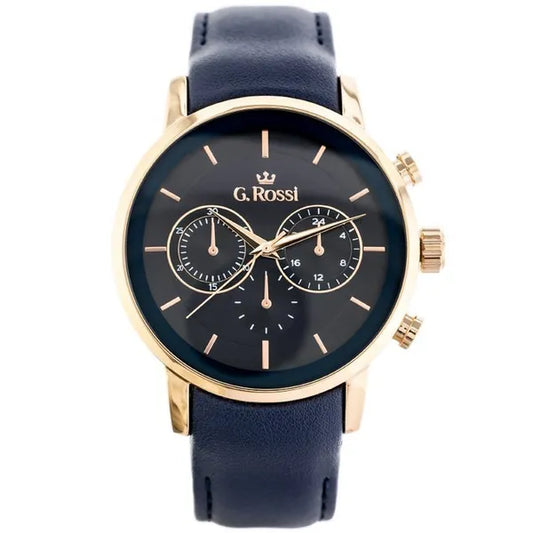 G. Rossi férfi karóra – rozéarany 44 mm tok, kék bőrszíj