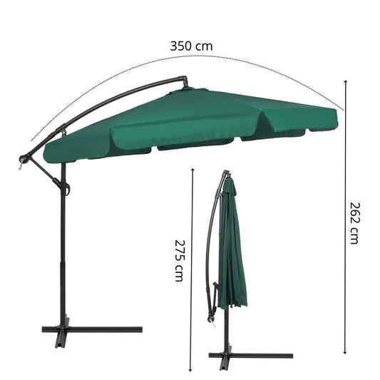 Springos oldalkaros kerti napernyő, 300 cm, zöld, kurblis mechanika