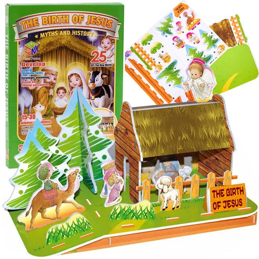 3D karácsonyi betlehemi istálló puzzle, 25 db, 19×11×12 cm