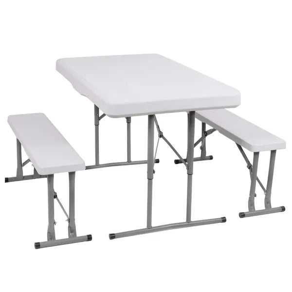 Összecsukható catering asztal + 2 pad, HDPE/metal, 105×64×70 cm, 150 kg