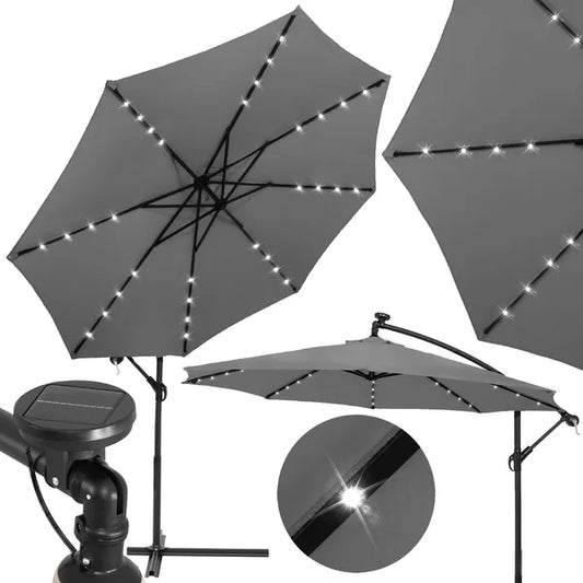 Grafit kerti napernyő 300 cm, napelemes 32 LED, tekerős mechanika