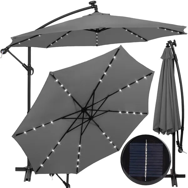 Grafit kerti napernyő 300 cm, napelemes 32 LED, tekerős mechanika
