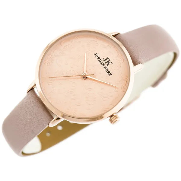 Női karóra rosegold számlappal, lila bőrszíjjal, Miyota kvarc, 36 mm