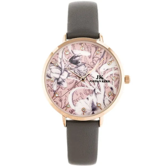 Jordan Kerr női karóra rosegold tok szürke bőr szíj 33 mm WR30
