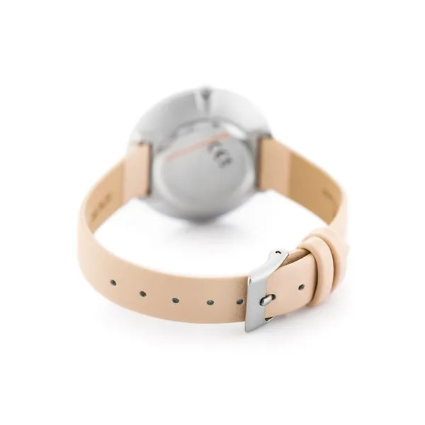 Női kvarc karóra 36 mm rózsaszín bőrszíjjal, ezüst számlappal