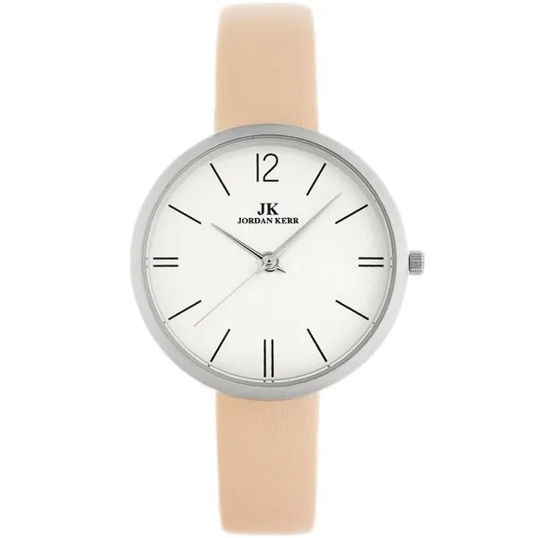 Női kvarc karóra 36 mm rózsaszín bőrszíjjal, ezüst számlappal
