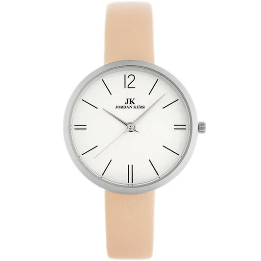 Női kvarc karóra 36 mm rózsaszín bőrszíjjal, ezüst számlappal