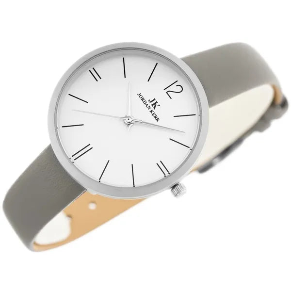 Jordan Kerr női karóra, 36 mm, szürke bőrszíj, ezüst számlap