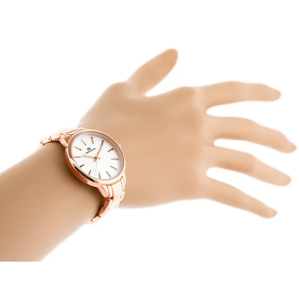 Női kvarc karóra rosegold nemesacél szíjjal, ezüst számlappal, 34 mm