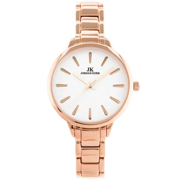 Női kvarc karóra rosegold nemesacél szíjjal, ezüst számlappal, 34 mm