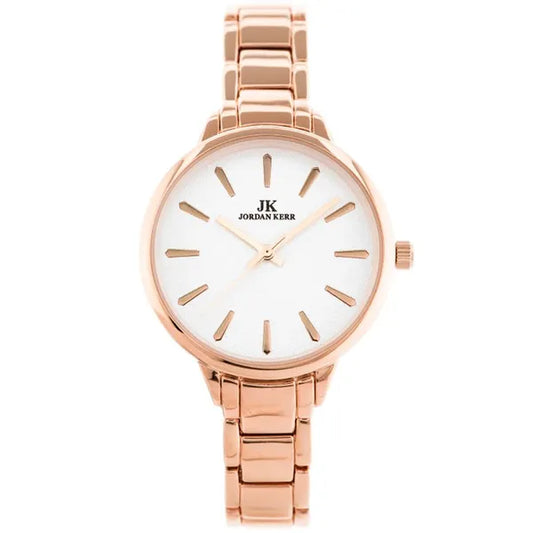 Női kvarc karóra rosegold nemesacél szíjjal, ezüst számlappal, 34 mm