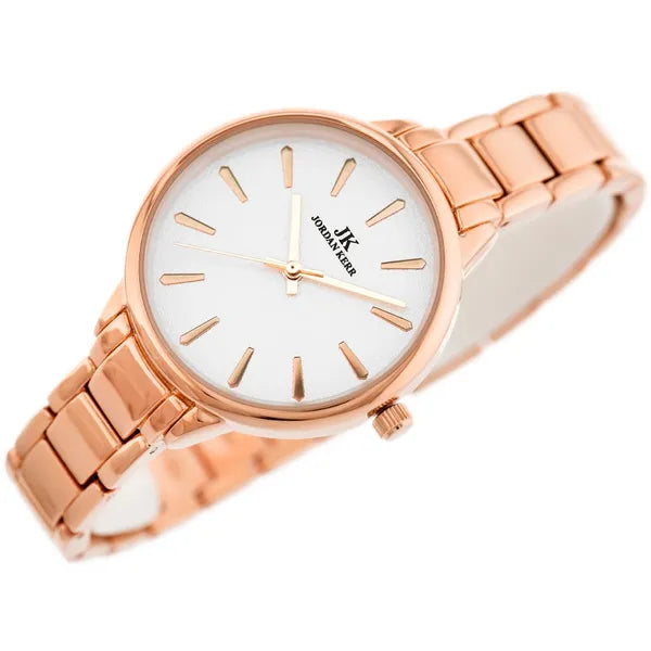 Női kvarc karóra rosegold nemesacél szíjjal, ezüst számlappal, 34 mm