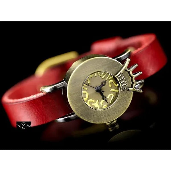 Női Retro Punk karóra 24 mm, vörös bőrszíj, japán quartz WR30