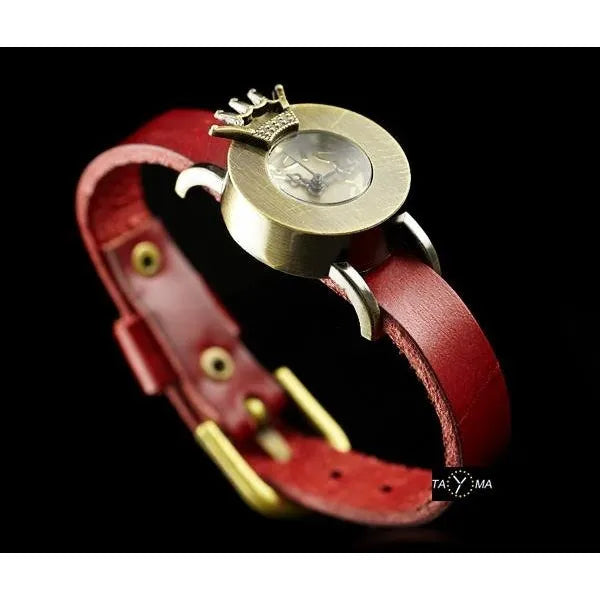 Női Retro Punk karóra 24 mm, vörös bőrszíj, japán quartz WR30