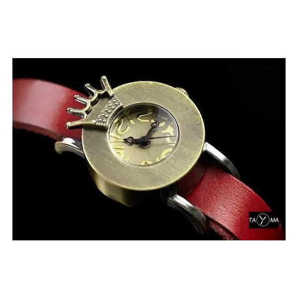 Női Retro Punk karóra 24 mm, vörös bőrszíj, japán quartz WR30