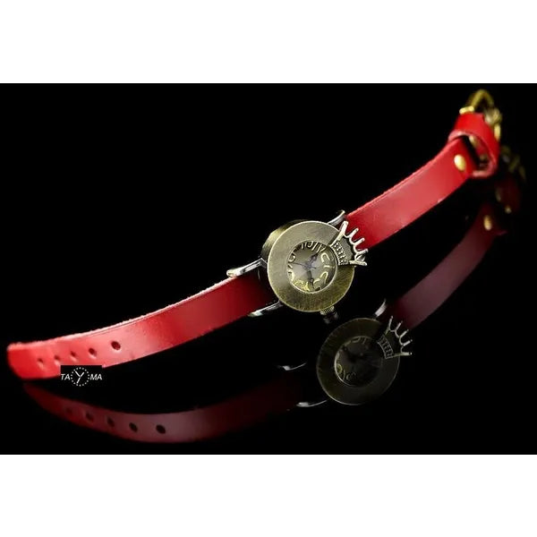 Női Retro Punk karóra 24 mm, vörös bőrszíj, japán quartz WR30