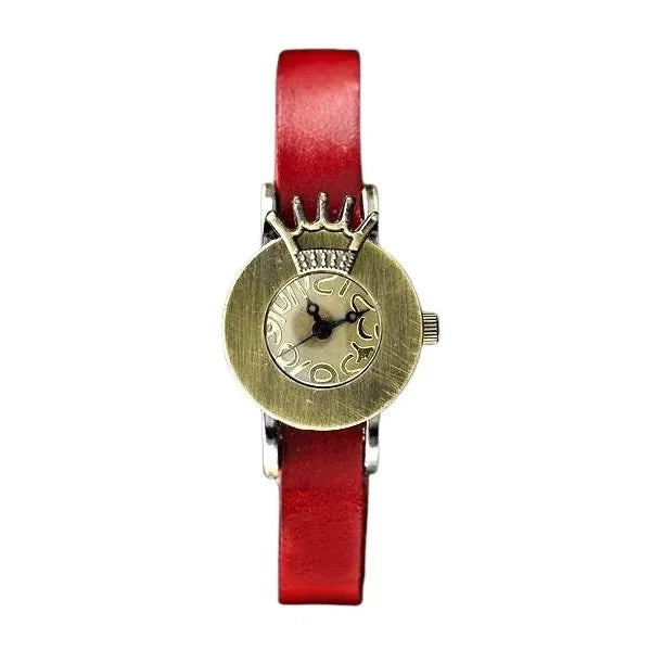 Női Retro Punk karóra 24 mm, vörös bőrszíj, japán quartz WR30