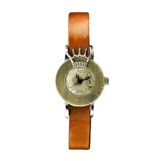 Retro punk női karóra, 24 mm tok, camel bőrszíj, quartz
