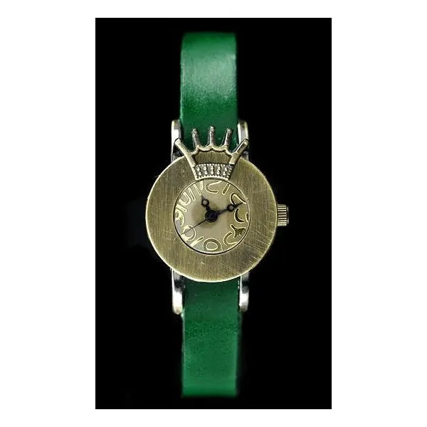 Női quartz karóra zöld bőrszíjjal, 24 mm tok, Retro Punk 28