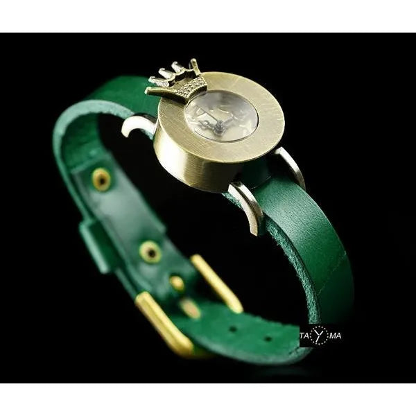 Női quartz karóra zöld bőrszíjjal, 24 mm tok, Retro Punk 28