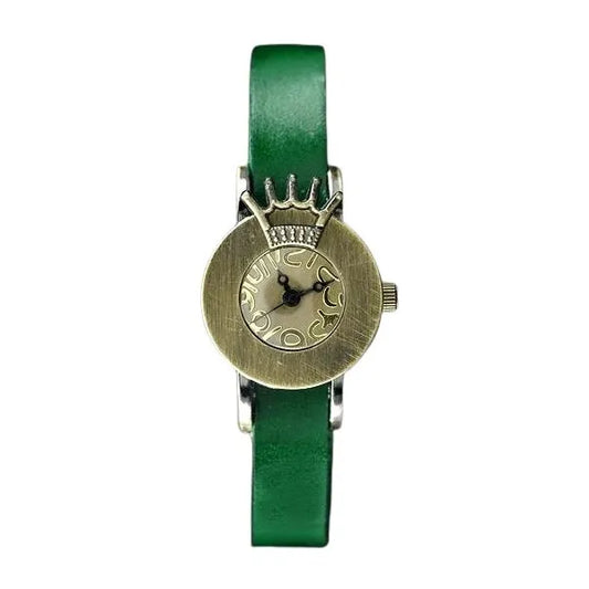 Női quartz karóra zöld bőrszíjjal, 24 mm tok, Retro Punk 28