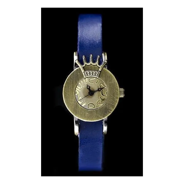 Női retro punk karóra kék bőrszíjjal, 24 mm tok, quartz