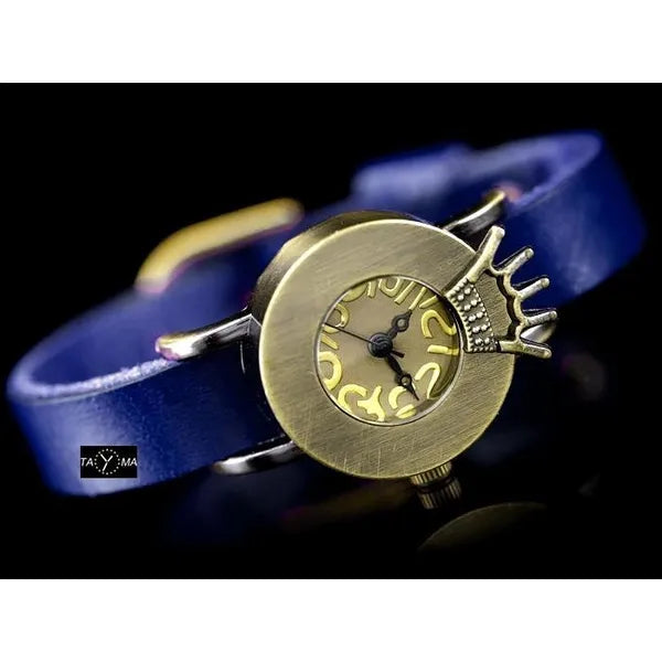 Női retro punk karóra kék bőrszíjjal, 24 mm tok, quartz