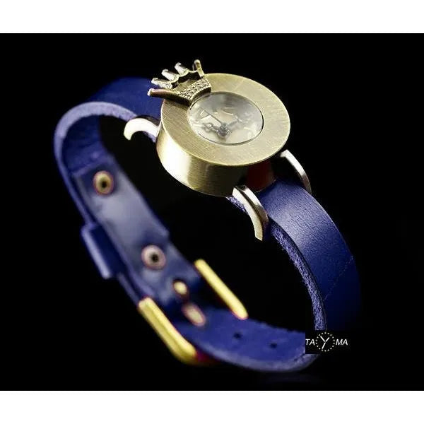 Női retro punk karóra kék bőrszíjjal, 24 mm tok, quartz