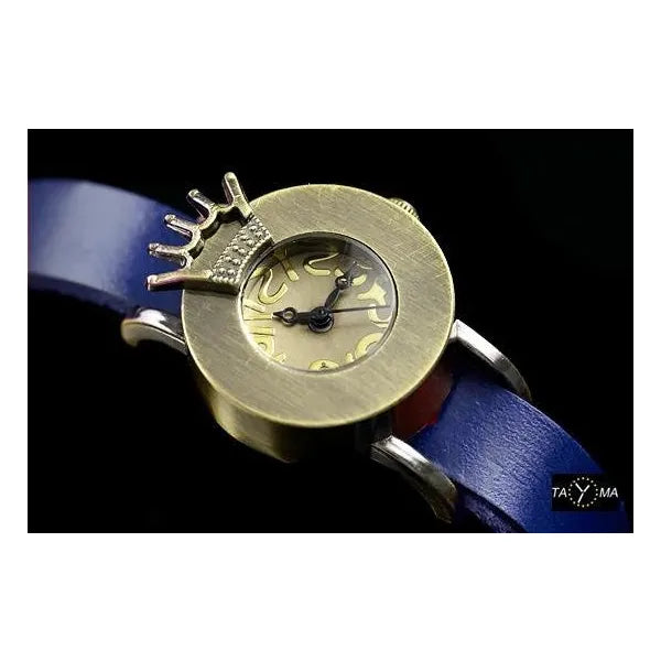 Női retro punk karóra kék bőrszíjjal, 24 mm tok, quartz