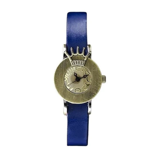 Női retro punk karóra kék bőrszíjjal, 24 mm tok, quartz